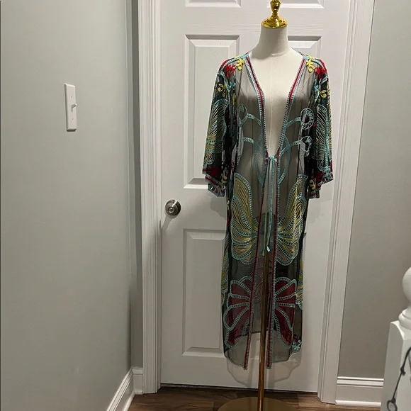 Embroidered Sheer Robe - Picture 2 of 5